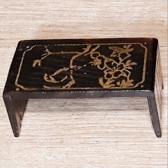 Vintage Chinese Asian Black Lacquer and Gold Miniature Dollhouse Furniture Set